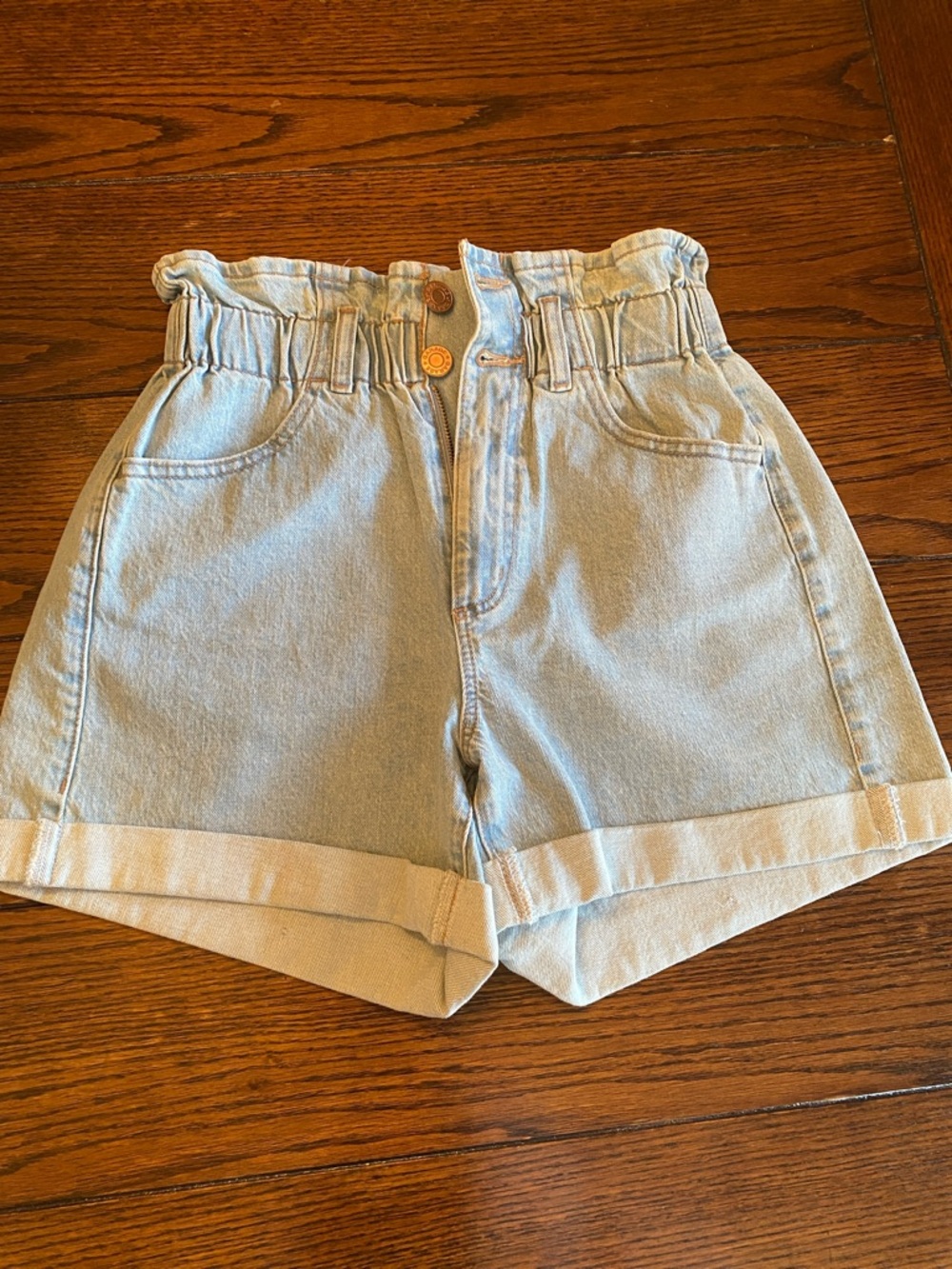 Garage Paperbag Waist Cuffed Denim Shorts - Size 0 - Waist 13"-14.5"W / 15"L